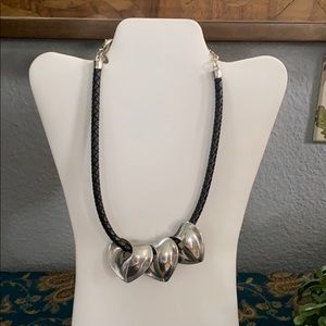 Chico’s: Silver/Black Faux Leather Necklace